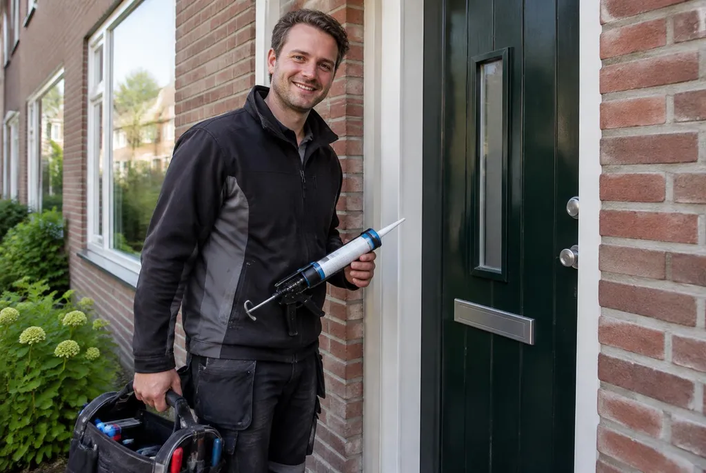 Vakman van Kitbedrijf Odijk bij de voordeur van een woning